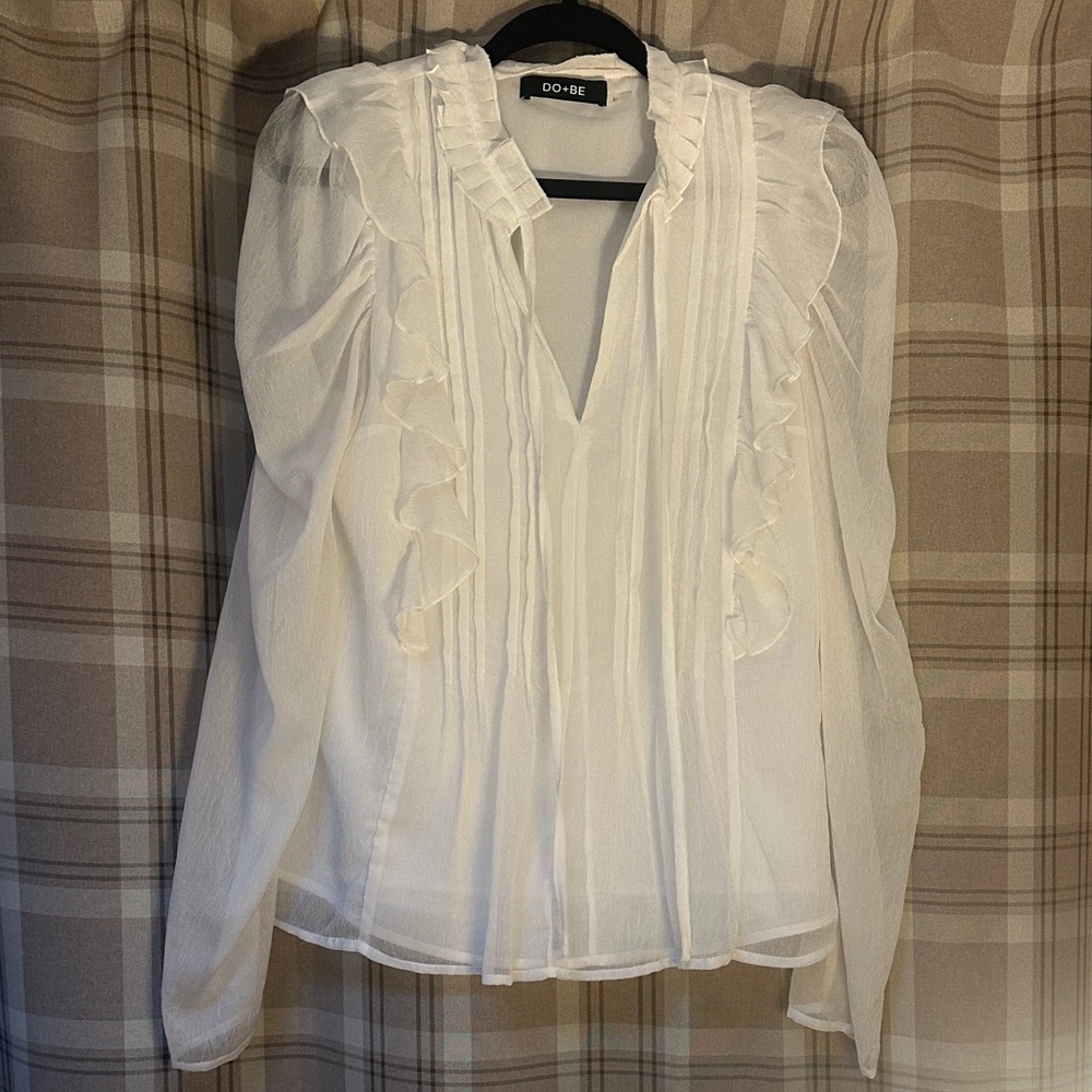 DO+BE Elegant Cream Ruffle Blouse